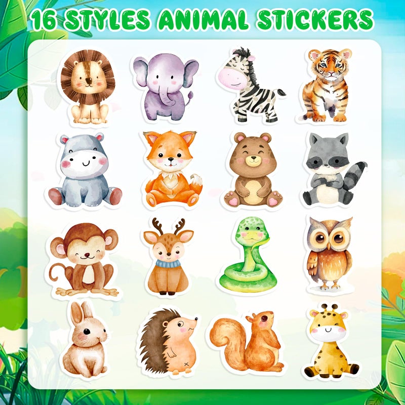 KFPPLXQ 1200 Pcs Animal Stickers for Kids 2 Roll Nature Stickers Cute Roll Sticker for Teacher Reward School Supplies Incentives (16 Styles) - Image 2